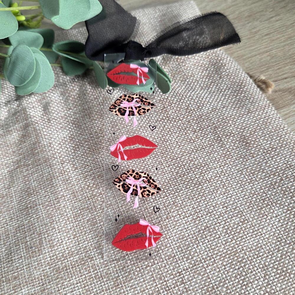 Leopard Print Lips Bow Bookmark Red Kiss Clear Gyaru Agejo Coquette Ribbon Decor